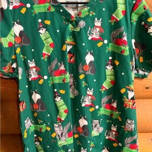Christmas Cat Scrub Top XL